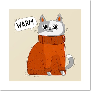 Cat in a warm sweater. Posters and Art